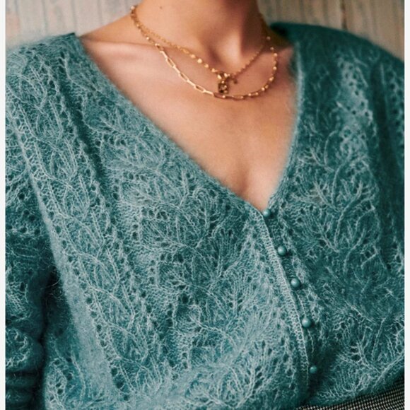 BEST Sezane Lison Cardigan XS/S/M Emerald Green French Knit Causal Wool - Picture 3 of 10